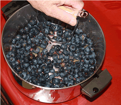 crushing blueberries with potato crusher