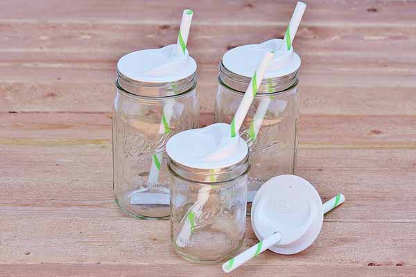 Wide Green Mason Jar Lids with Straw